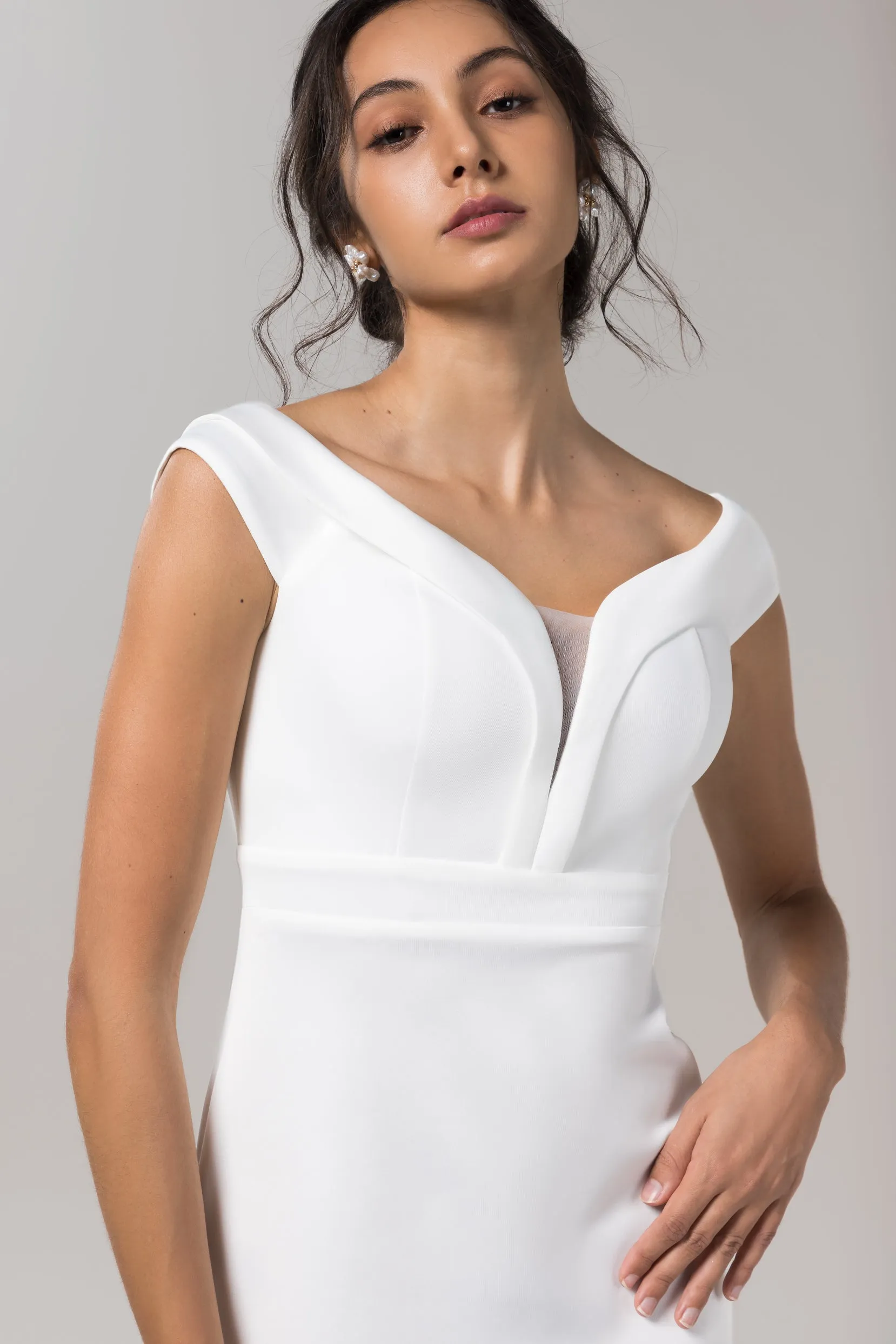 Mermaid Sweep-Brush Train Elastic Knitted Fabric Wedding Dress CW2602 sold by Cocomelody product image thumbnail 3