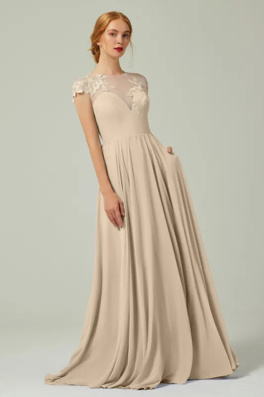 A-Line Sweep-Brush-Train Chiffon Bridesmaid Dress CB0248CR sold by Cocomelody