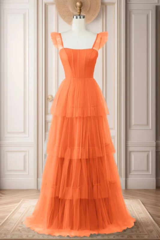 A-Line Sweep-Brush Train Tulle Prom Dress CS0471 sold by Cocomelody