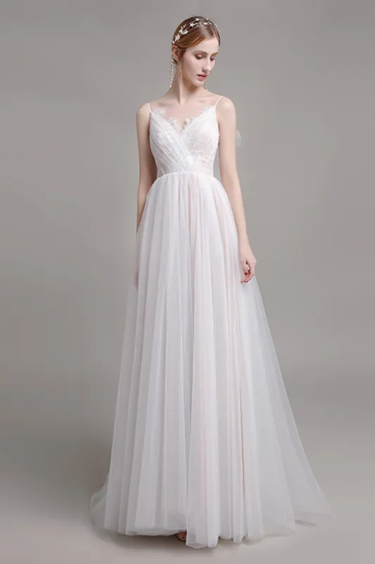 A-Line Sweep-Brush Train Lace Tulle Wedding Dress CW2768 sold by Cocomelody