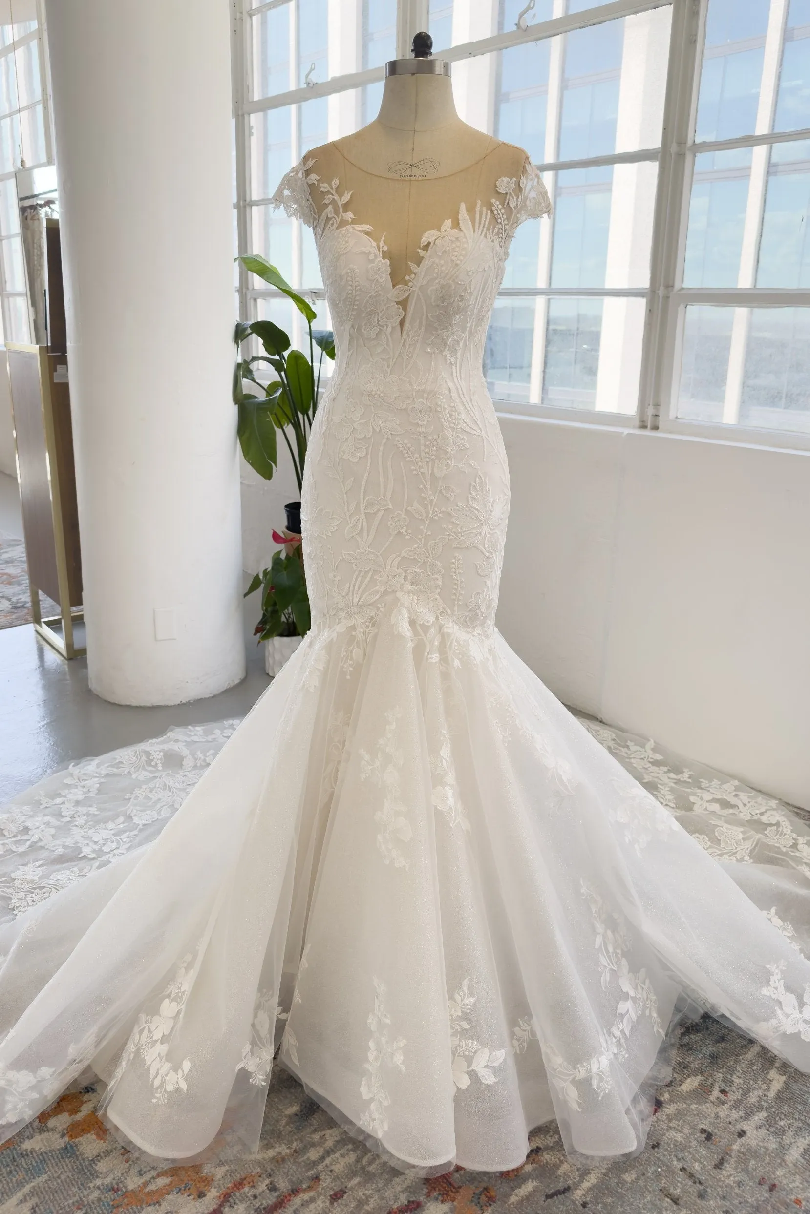 Trumpet-Mermaid Chapel Train Lace Tulle Wedding Dress CW3000 sold by Cocomelody