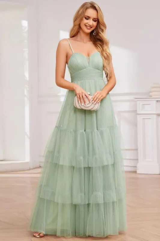 A-Line Floor Length Tulle Bridesmaid Dress CB0727 sold by Cocomelody
