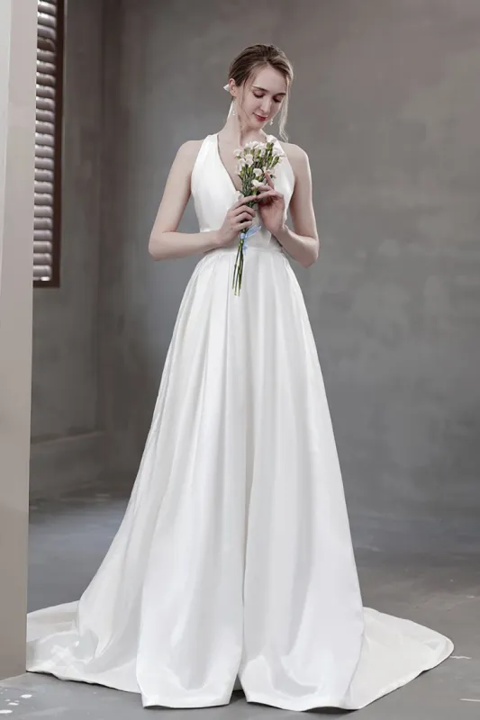 A-Line Sweep-Brush Train Taffeta Wedding Dress CW2963 sold by Cocomelody