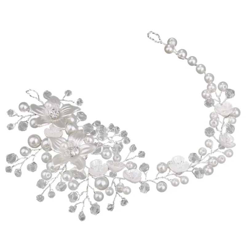 Bridal Handmade Hair accessories Flower Modeling Crystal Pearl twisting bead Headband Soft hair chain Headpieces 777998659051 sold by Cocomelody