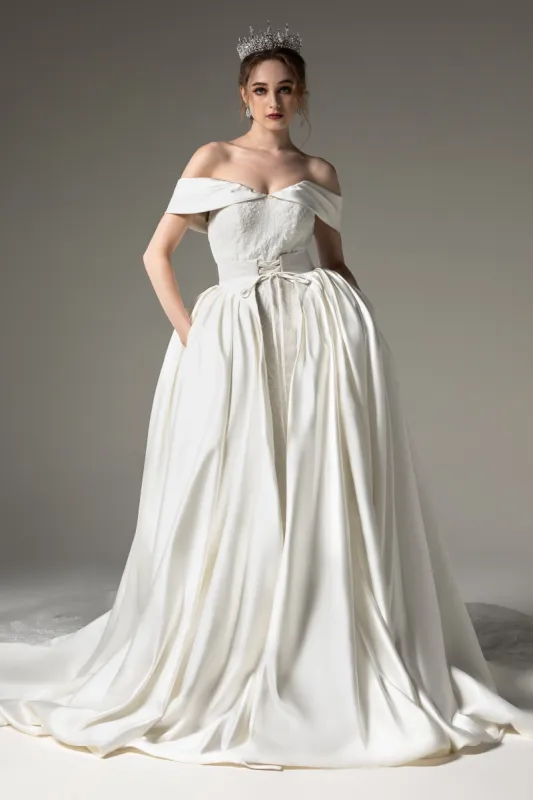 Princess Chapel Train Satin Wedding Dress CW2512 sold by Cocomelody
