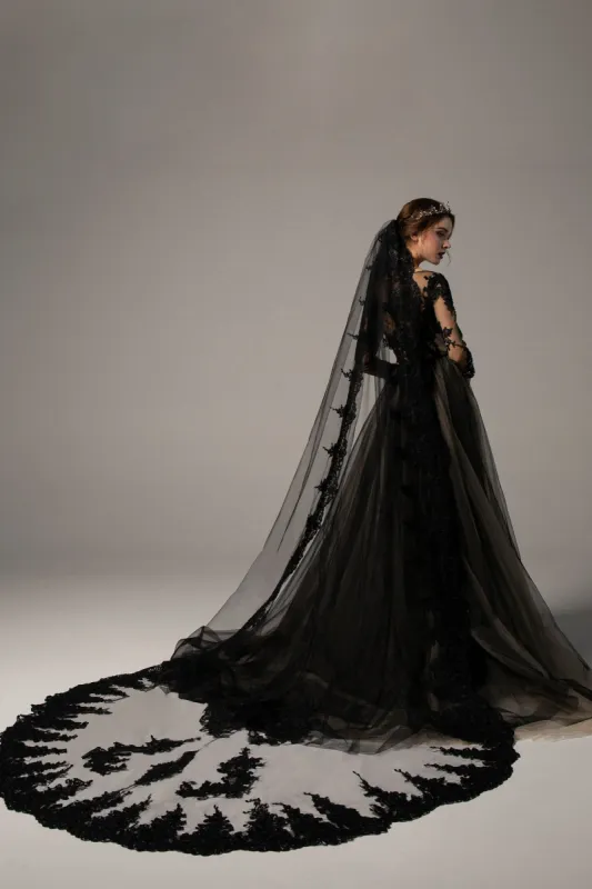 One-tier Lace Edge Tulle Cathedral Veils Appliques CV0225 sold by Cocomelody
