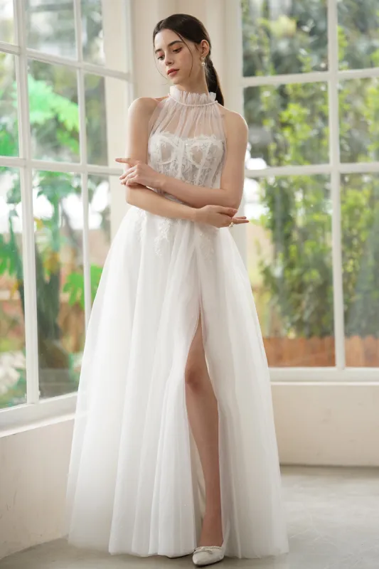 A-Line Sweep-Brush Train Lace Tulle Wedding Dress CW3315 sold by Cocomelody