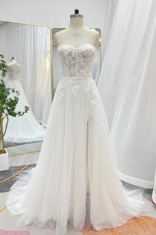 A-Line Court Train Lace Tulle Wedding Dress CW3239 sold by Cocomelody
