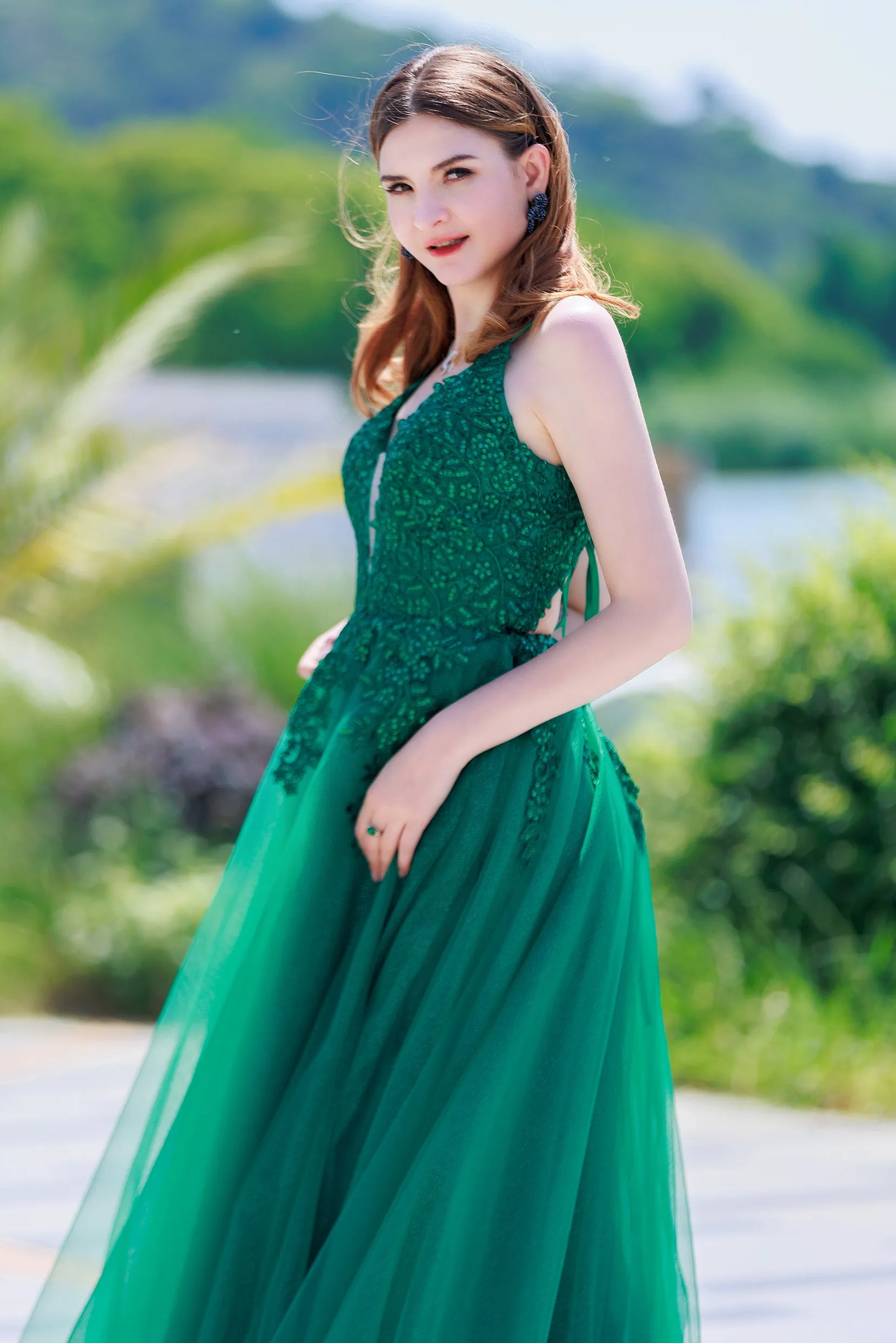 A-Line Floor Length Tulle Prom Dress CS0501 sold by Cocomelody product image thumbnail 3