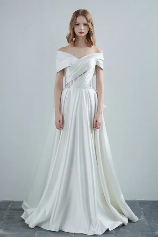 A-Line Sweep-Brush Train Satin Wedding Dress CW3208 sold by Cocomelody