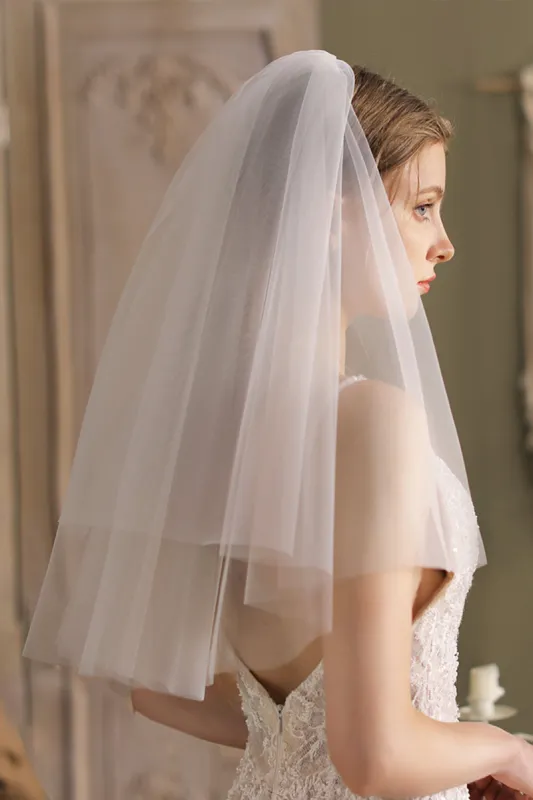 Two-tier Cut Edge Tulle Elbow Veils CV0260 sold by Cocomelody