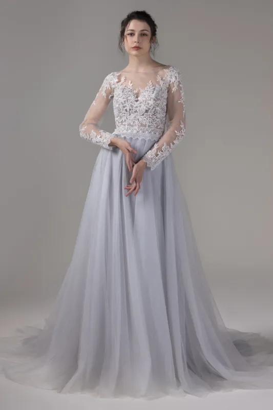 A-Line Chapel Train Lace Tulle Wedding Dress CW2809 sold by Cocomelody
