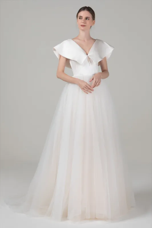 A-Line Court Train Satin Tulle Wedding Dress CW2544 sold by Cocomelody