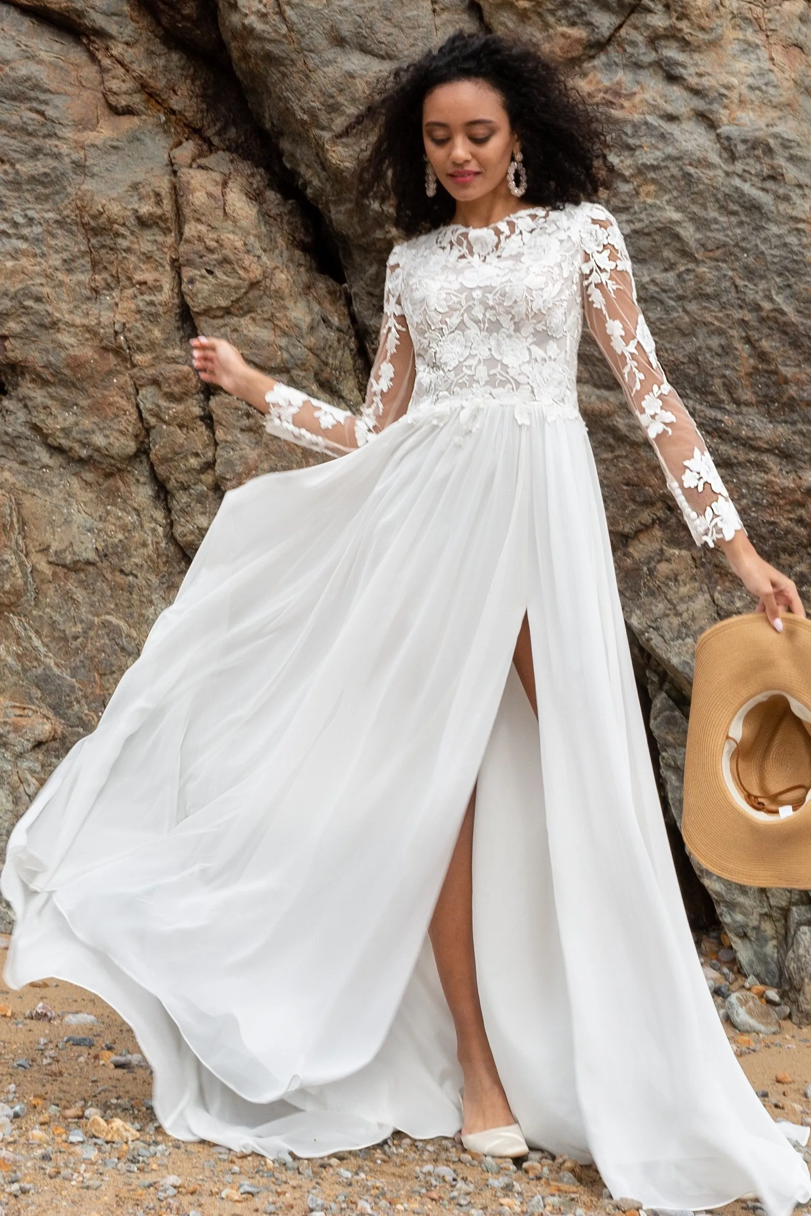 A-Line Court Train Chiffon Lace Wedding Dress CW2352 sold by Cocomelody product image thumbnail 3