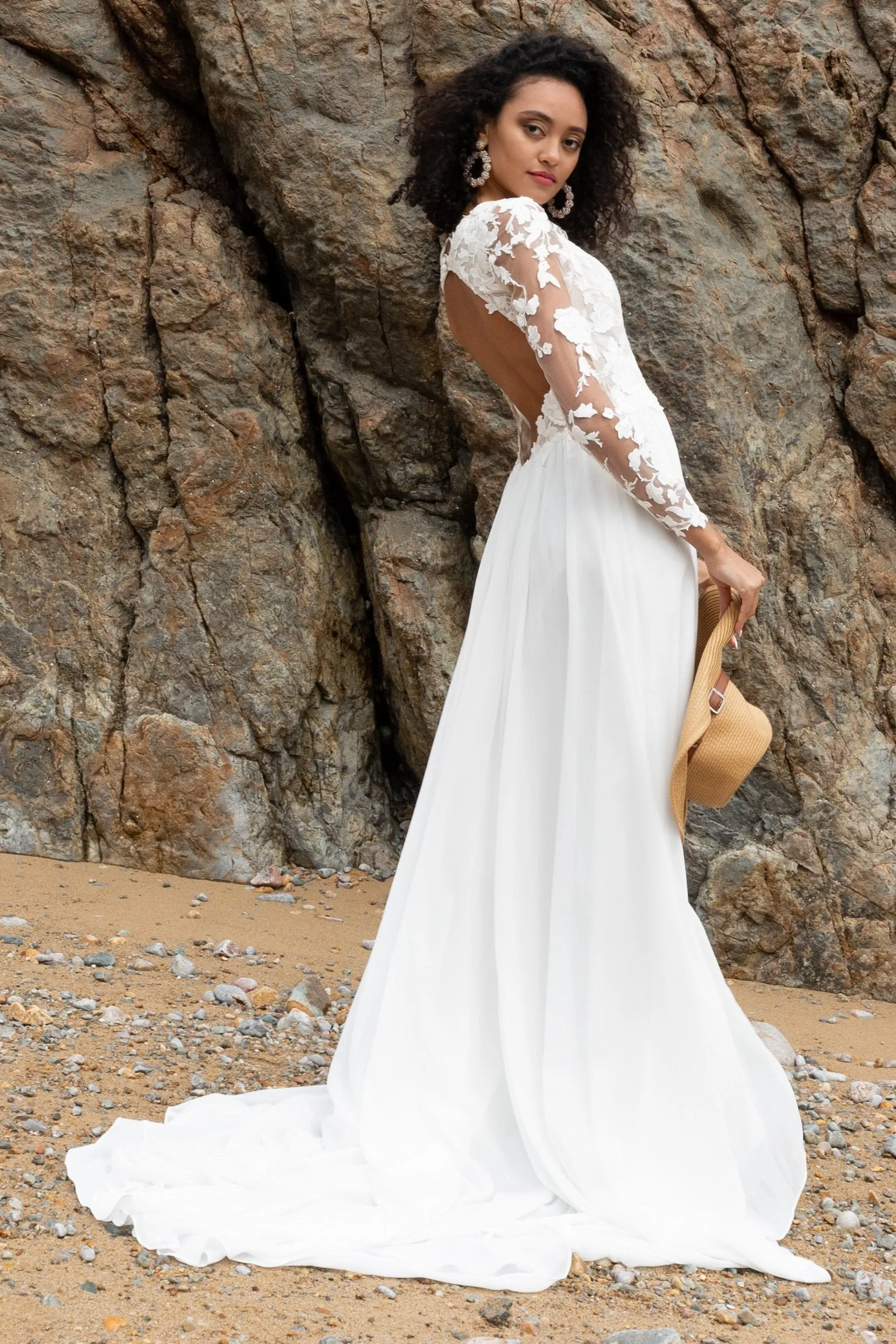 A-Line Court Train Chiffon Lace Wedding Dress CW2352 sold by Cocomelody product image thumbnail 4