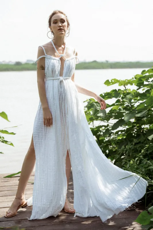 A-Line Floor Length Cotton Plain Muslin Wedding Dress CW3198 sold by Cocomelody