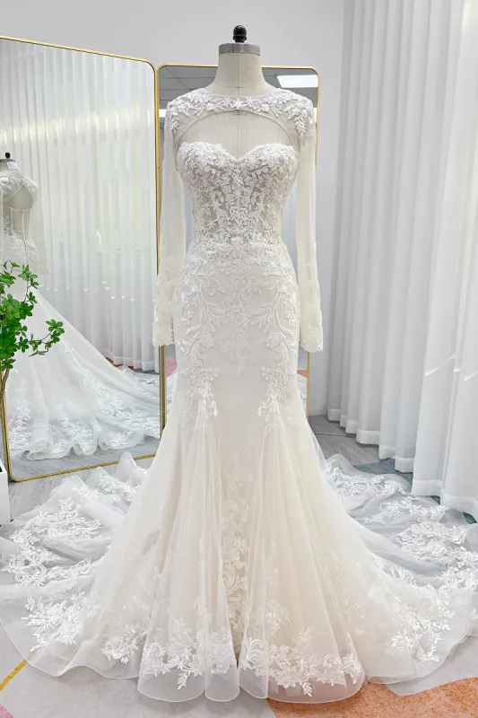 Trumpet-Mermaid Chapel Train Lace Tulle Wedding Dress CW3282 sold by Cocomelody