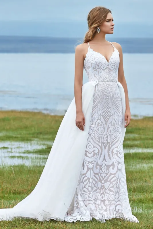 Mermaid Court Train Sequined Lace Wedding Dress LD5780 sold by Cocomelody