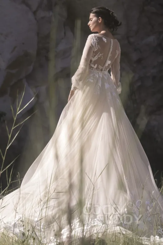 A-Line Chapel Train Tulle Wedding Dress LD5199CR sold by Cocomelody