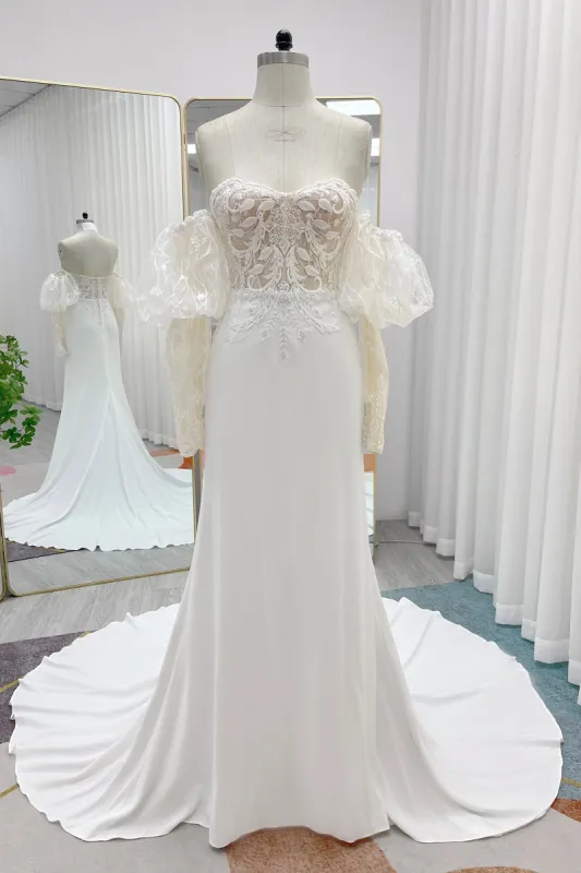 Trumpet-Mermaid Court Train Lace Stretch Satin Wedding Dress CW3266 sold by Cocomelody