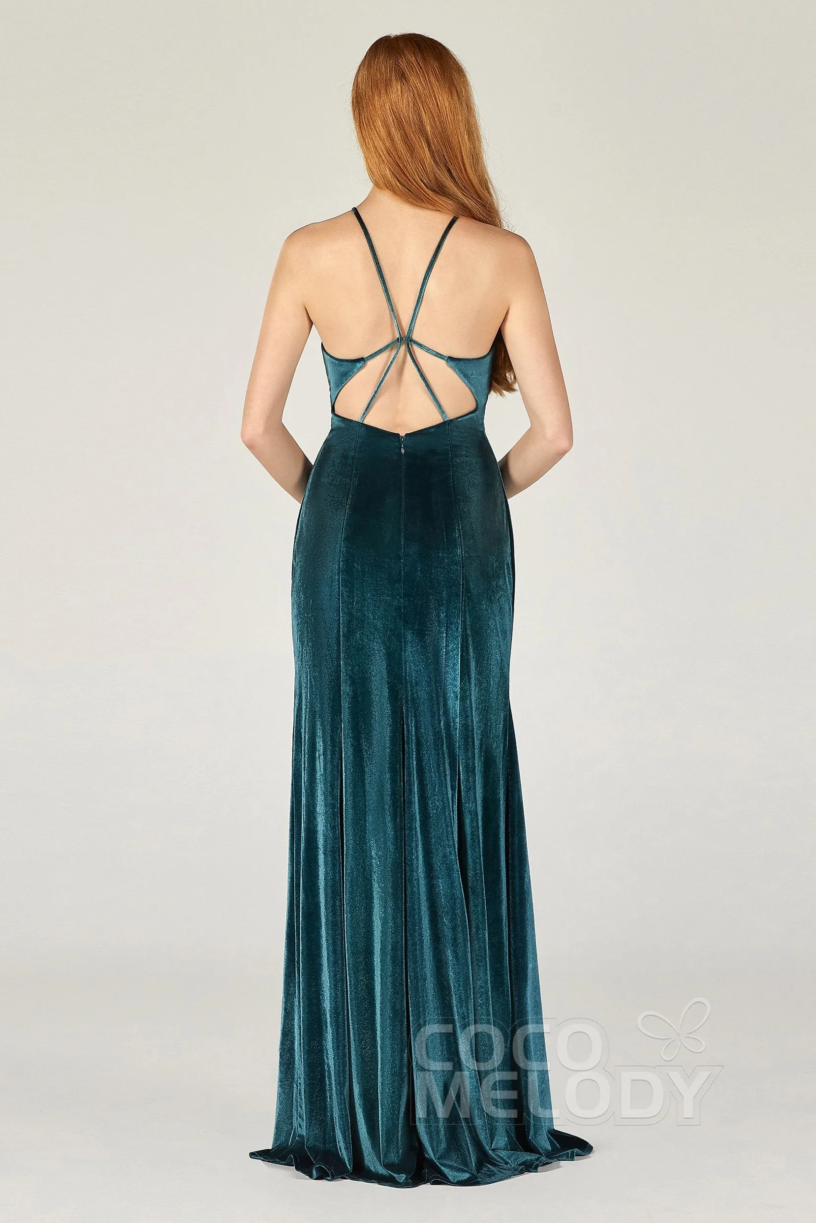 Sheath-Column Floor Length Velvet Bridesmaid Dress CB0372 sold by Cocomelody product image thumbnail 2