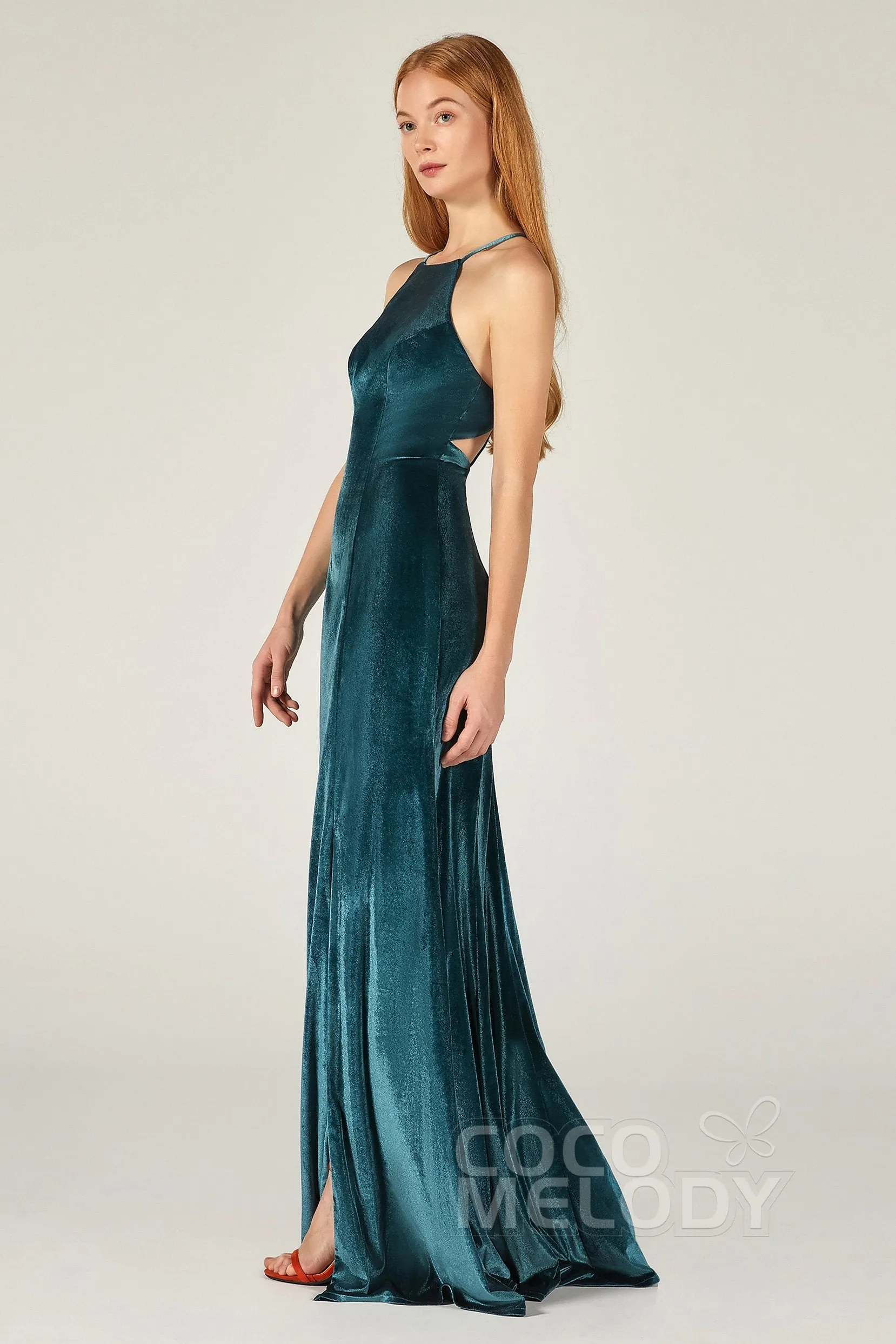 Sheath-Column Floor Length Velvet Bridesmaid Dress CB0372 sold by Cocomelody product image thumbnail 3