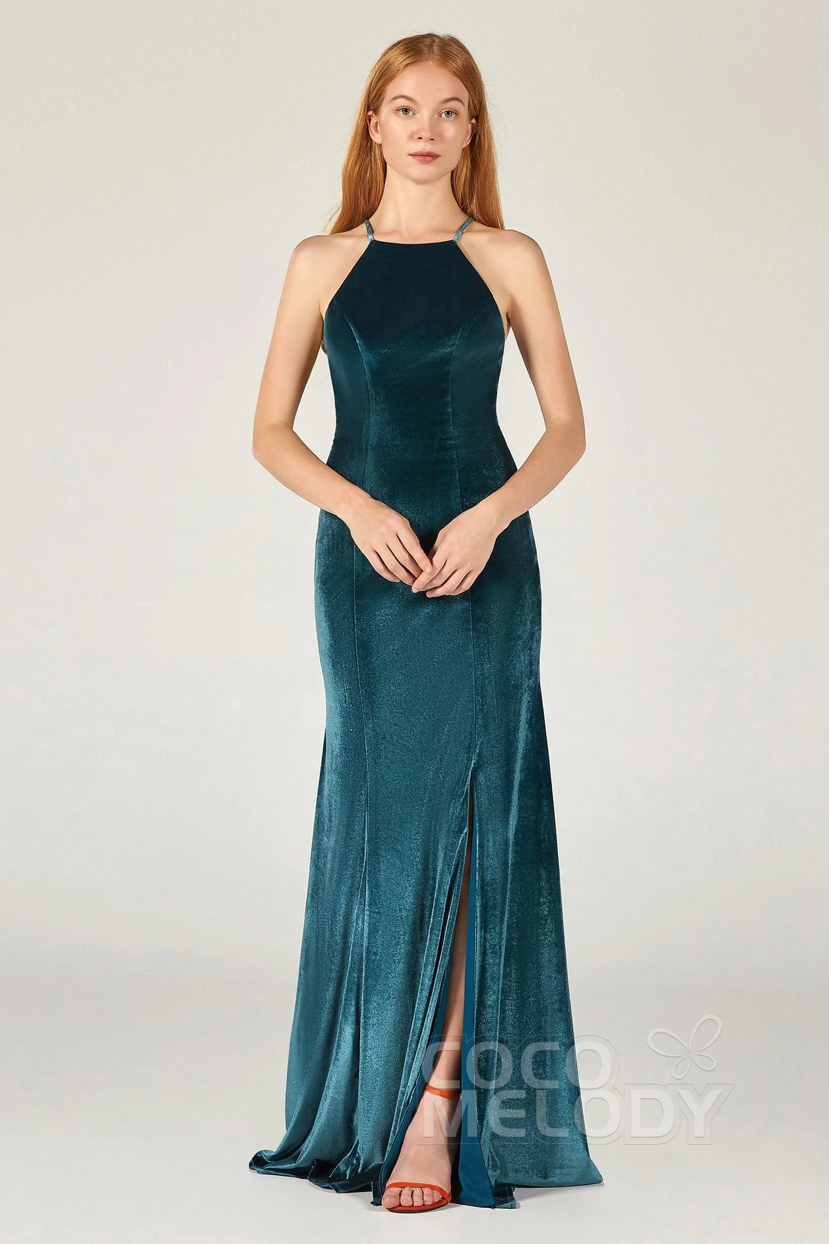 Sheath-Column Floor Length Velvet Bridesmaid Dress CB0372 sold by Cocomelody