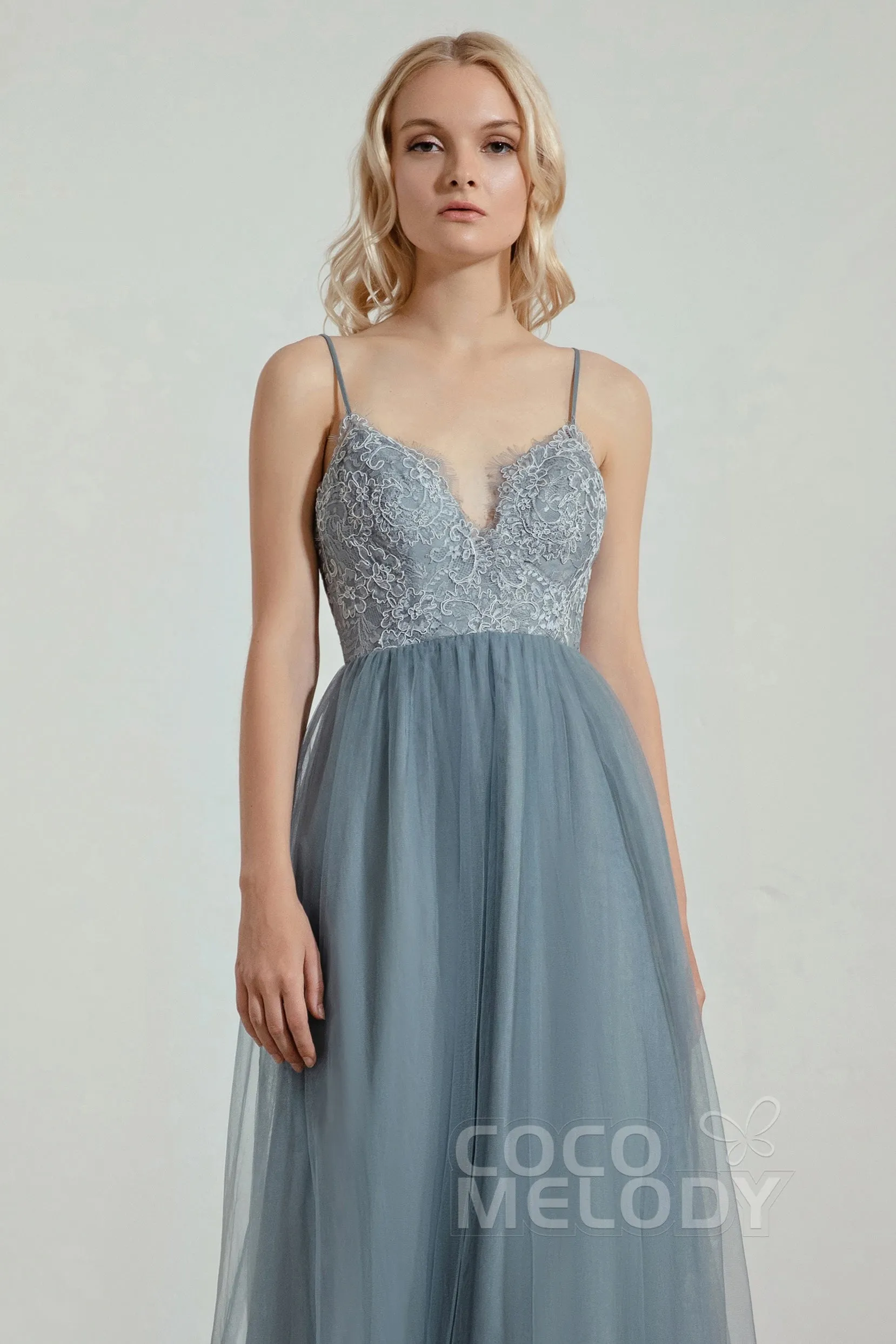 A-Line Floor Length Tulle Lace Bridesmaid Dress CB0437 sold by Cocomelody product image thumbnail 4
