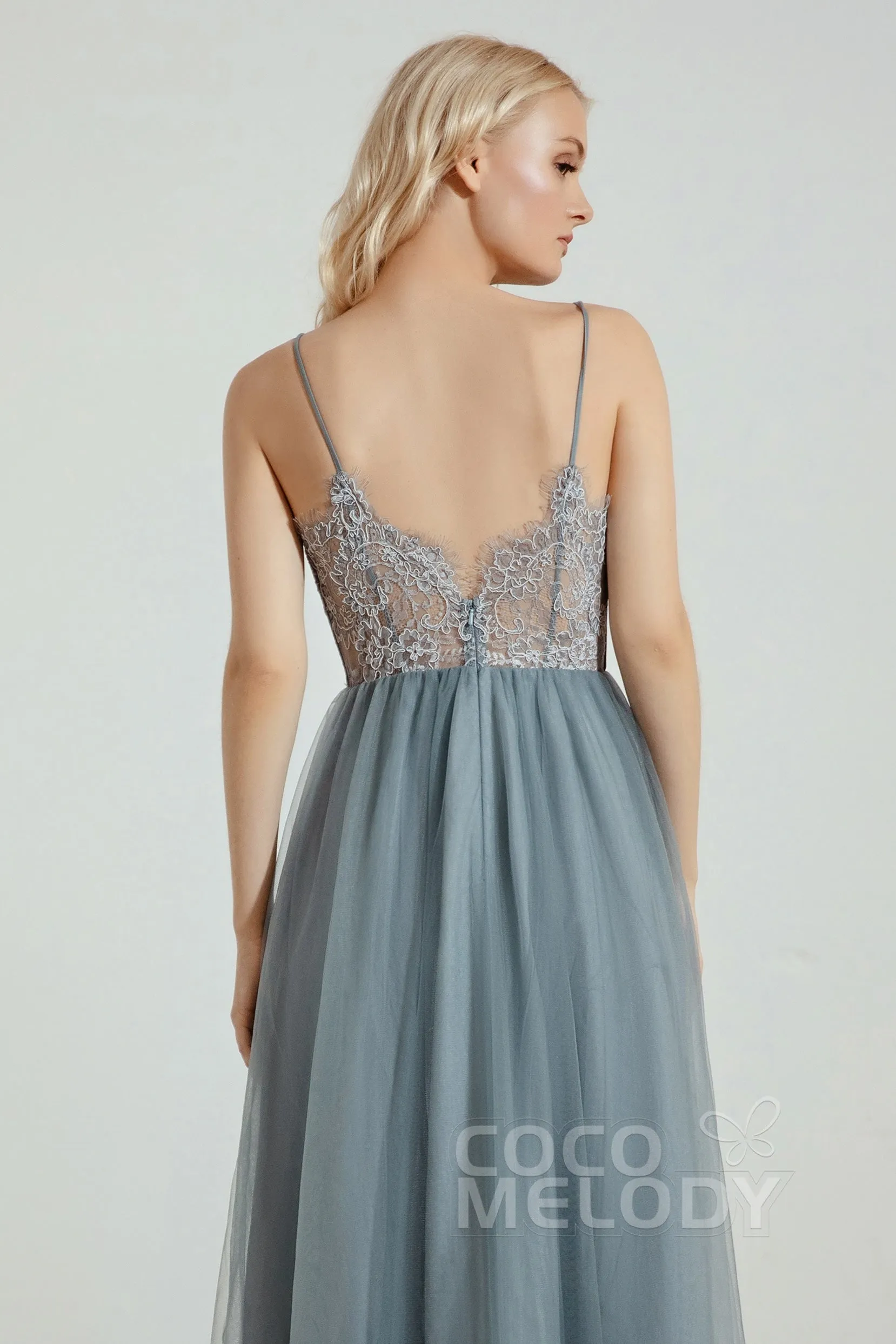 A-Line Floor Length Tulle Lace Bridesmaid Dress CB0437 sold by Cocomelody product image thumbnail 5