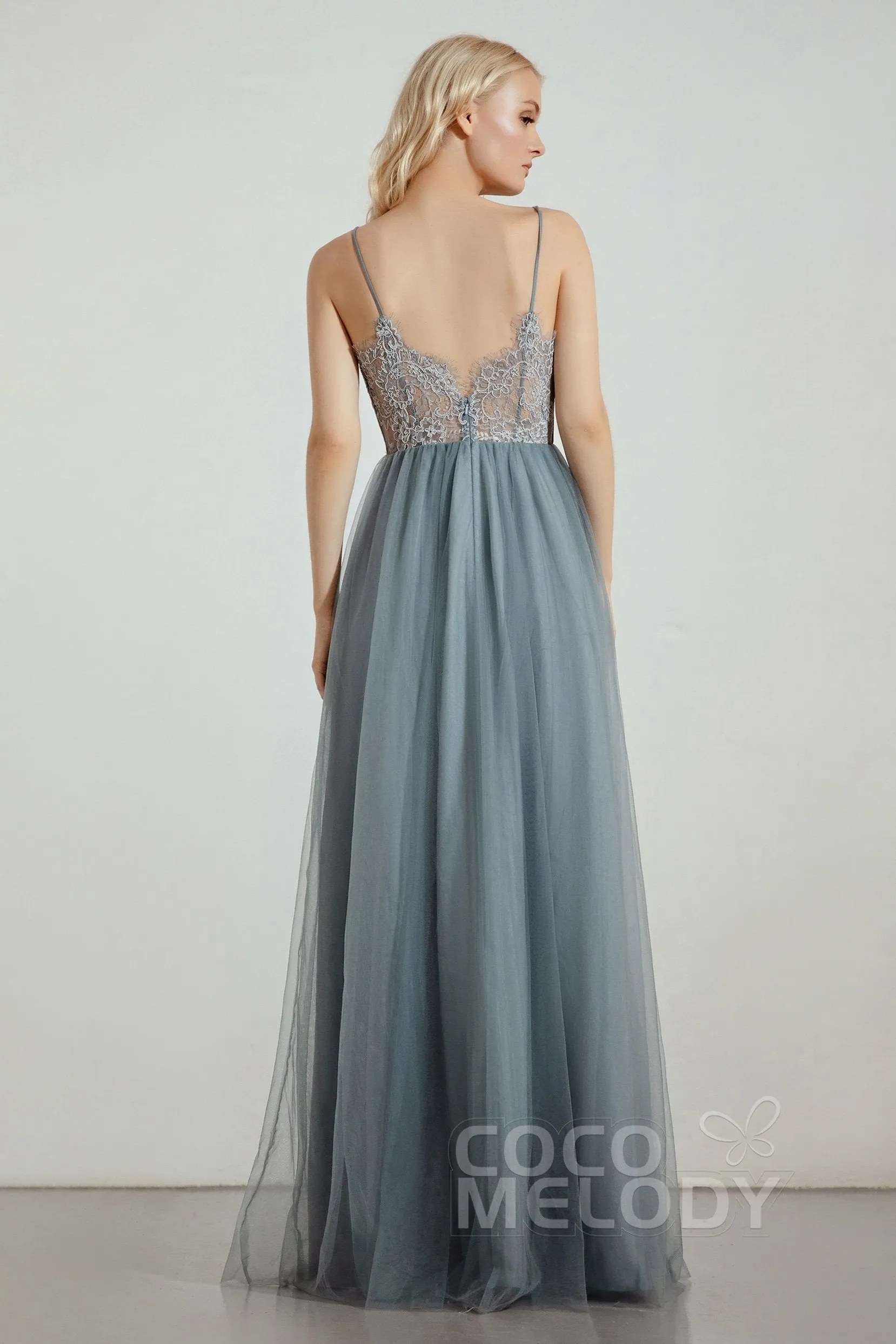 A-Line Floor Length Tulle Lace Bridesmaid Dress CB0437 sold by Cocomelody product image thumbnail 2