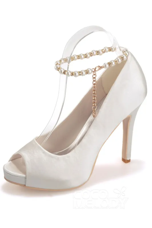 High Heel 11cm Heel Satin Peep Toe Bridal Shoes SWS16006 sold by Cocomelody