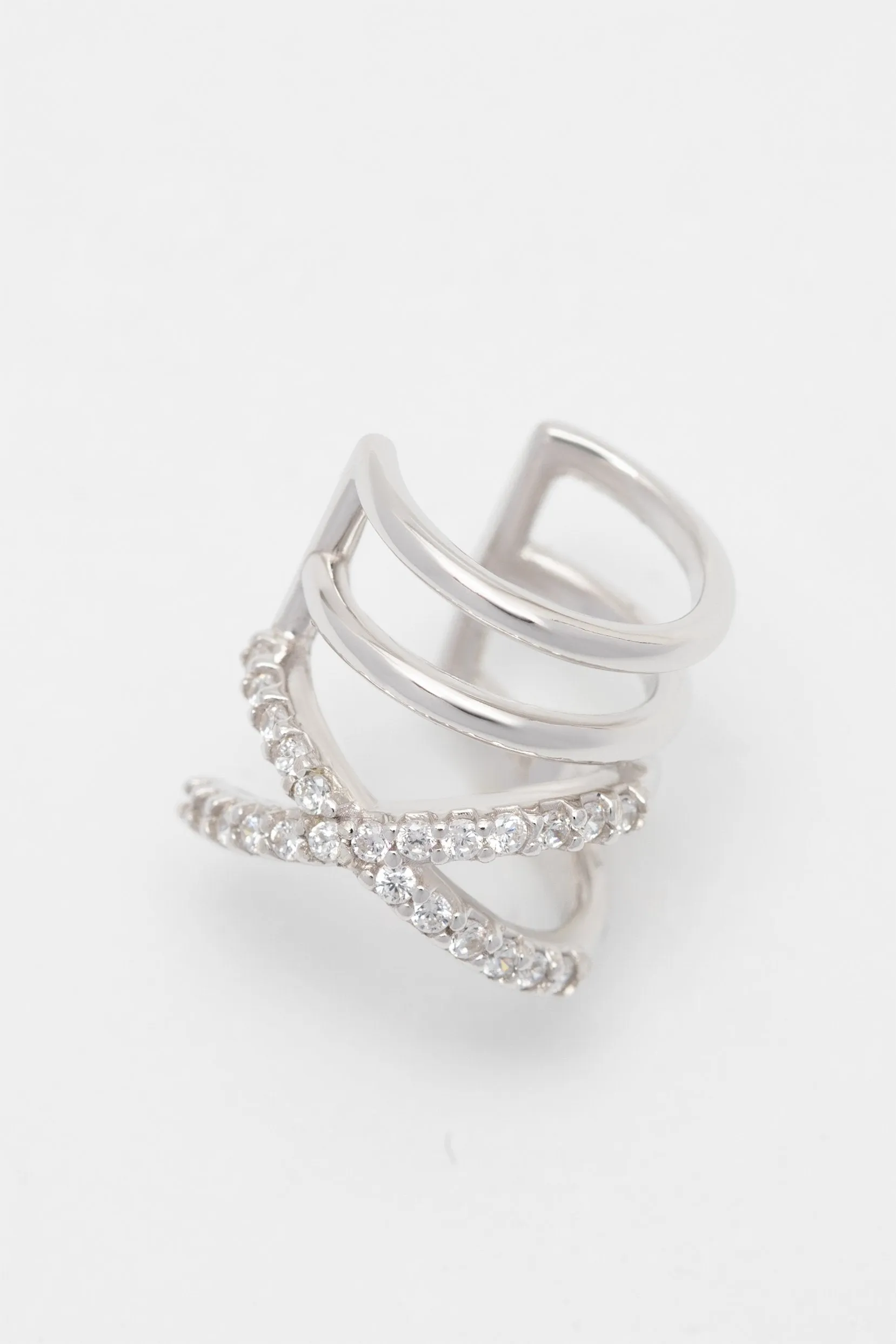 Rhodium plated Ear Cuff with Crystals CZ0242 sold by Cocomelody