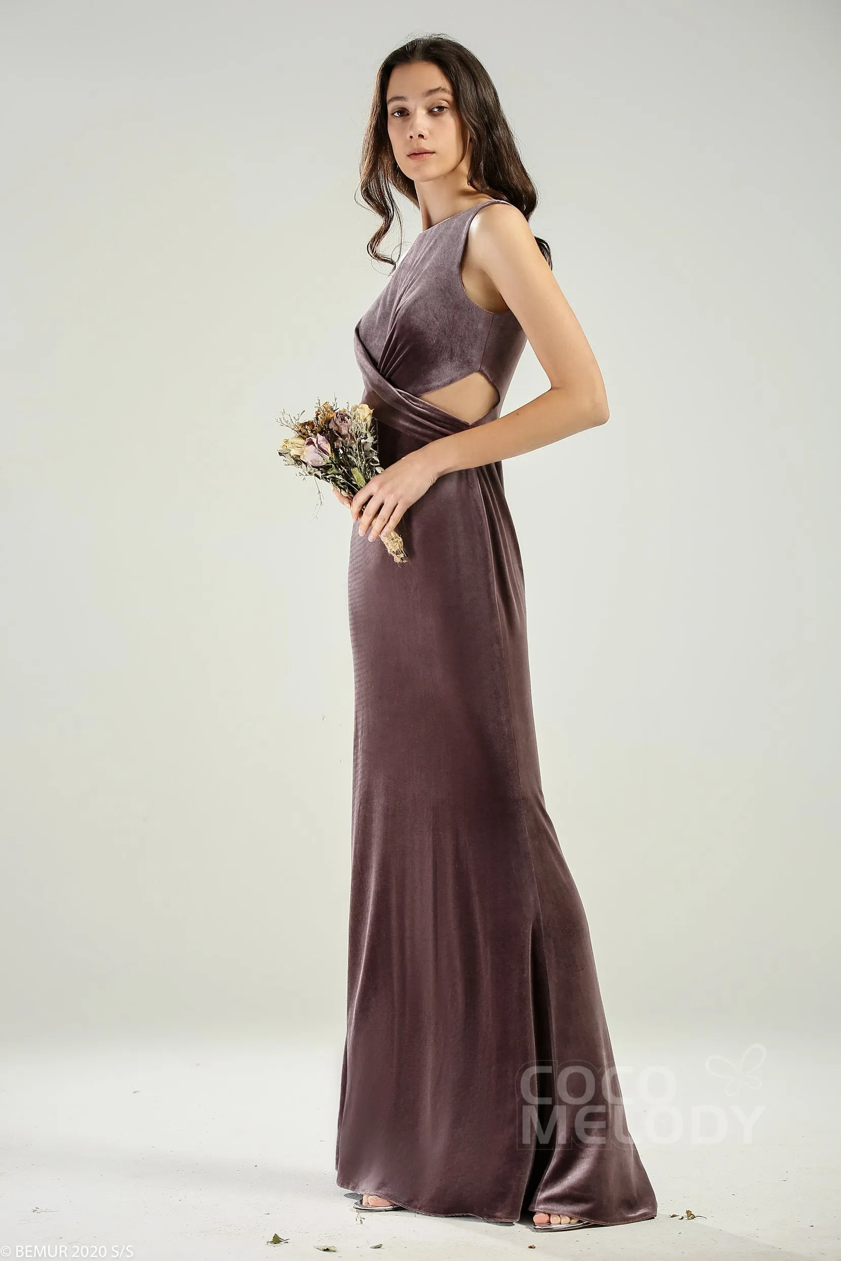 Sheath-Column Floor Length Velvet Bridesmaid Dress CB0624 sold by Cocomelody product image thumbnail 3