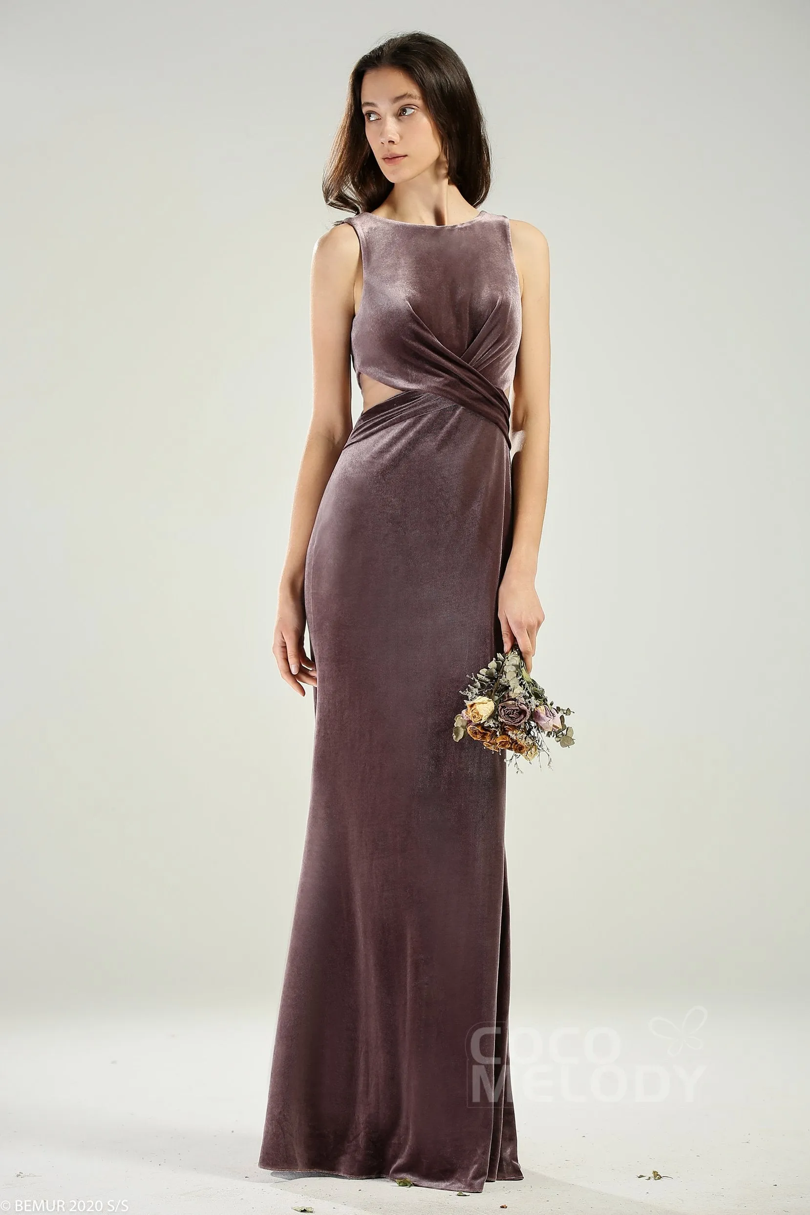 Sheath-Column Floor Length Velvet Bridesmaid Dress CB0624 sold by Cocomelody product image thumbnail 4
