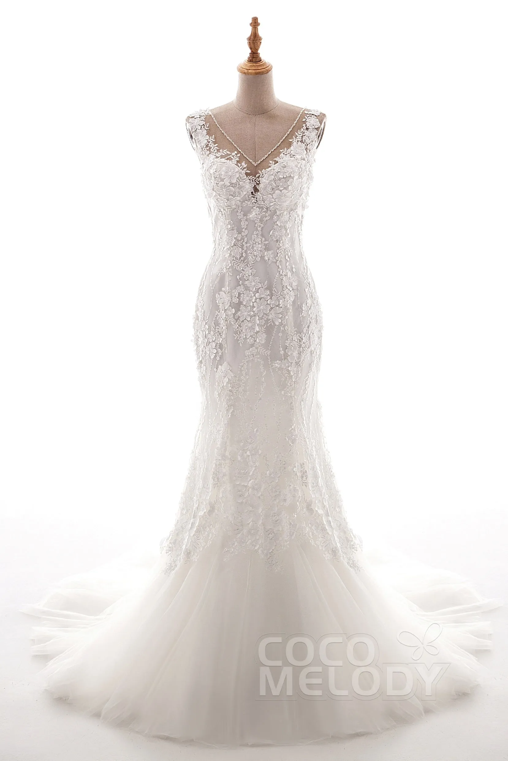 Trumpet-Mermaid Court Train Tulle Lace Wedding Dress LD5058 sold by Cocomelody