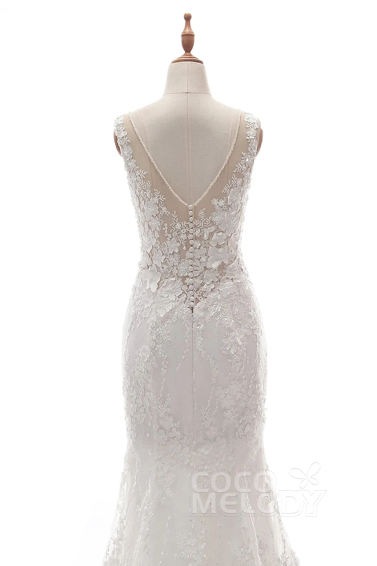 Trumpet-Mermaid Court Train Tulle Lace Wedding Dress LD5058 sold by Cocomelody product image thumbnail 5