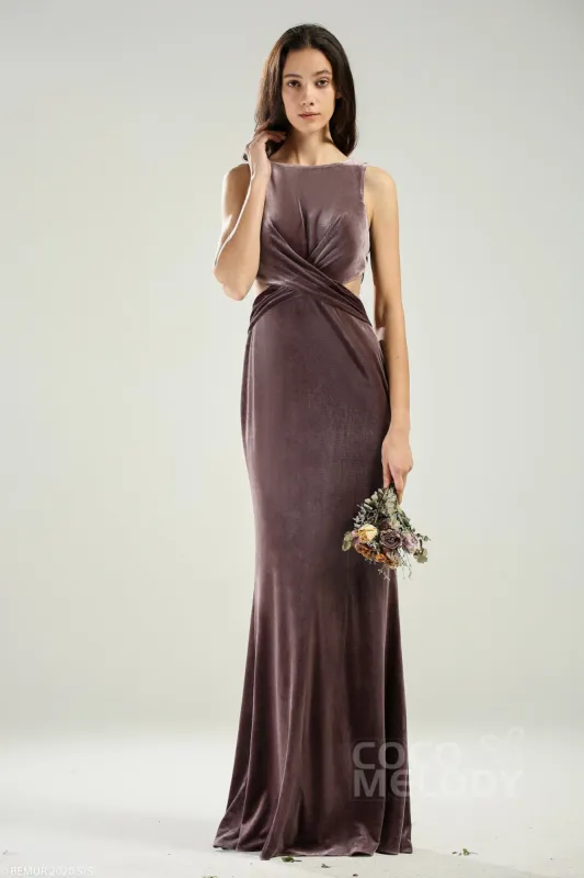 Sheath-Column Floor Length Velvet Bridesmaid Dress CB0624 sold by Cocomelody