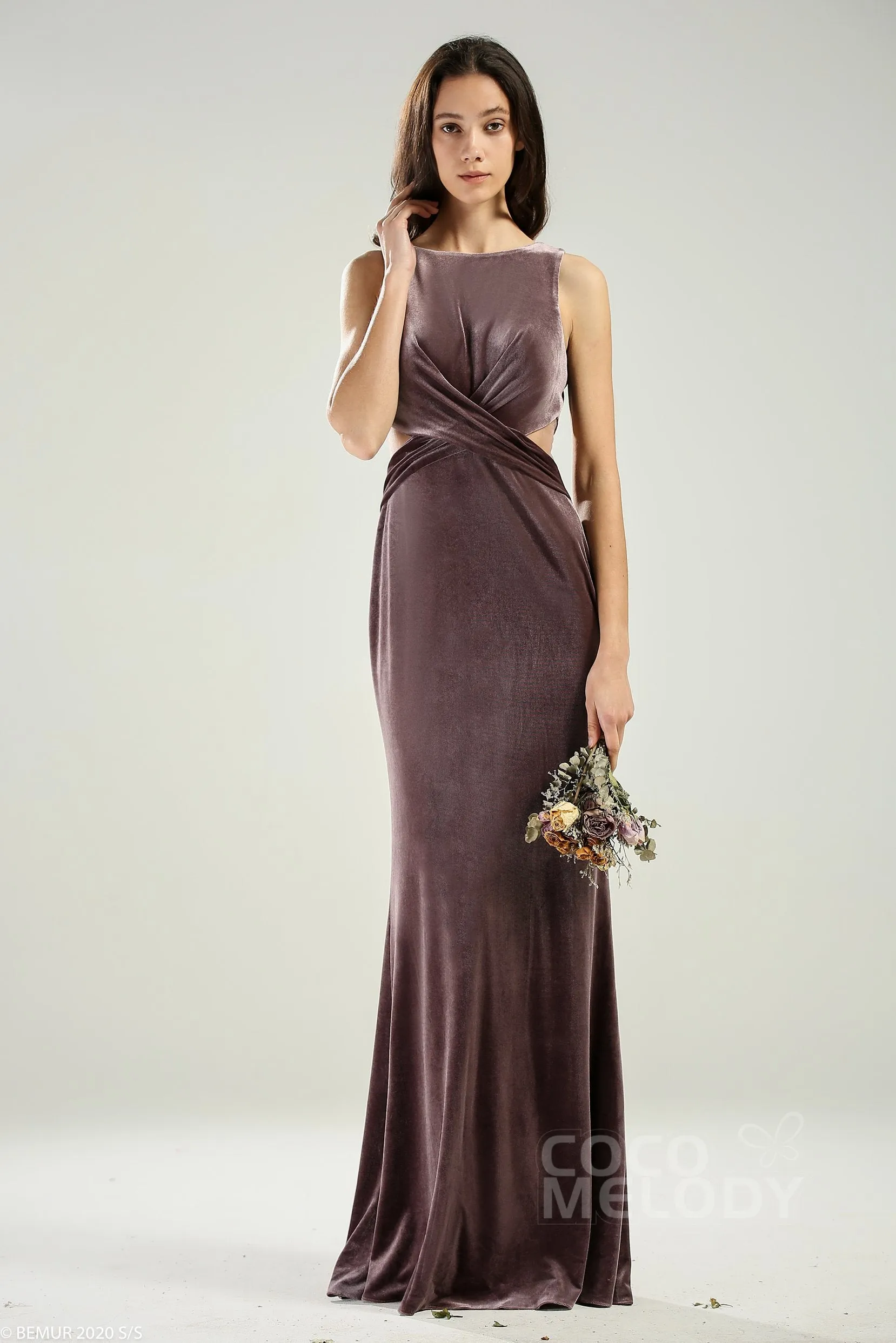 Sheath-Column Floor Length Velvet Bridesmaid Dress CB0624 sold by Cocomelody