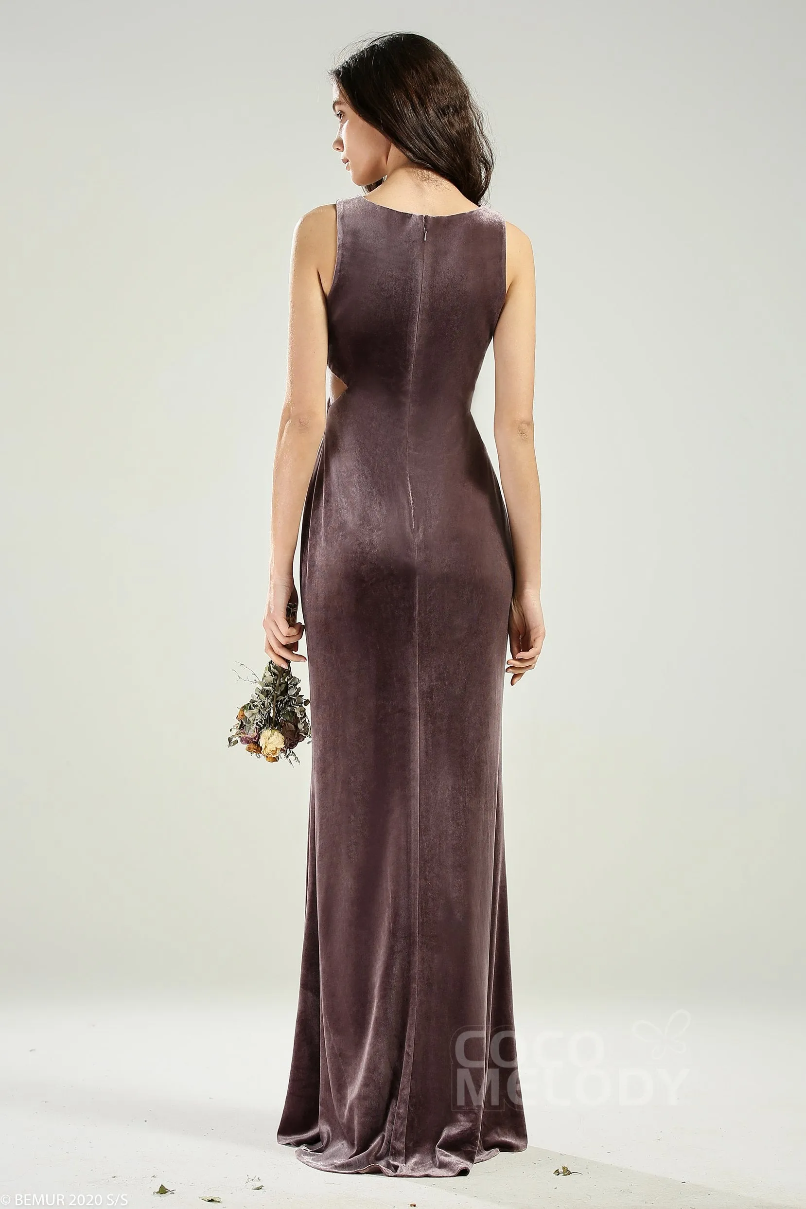 Sheath-Column Floor Length Velvet Bridesmaid Dress CB0624 sold by Cocomelody product image thumbnail 2
