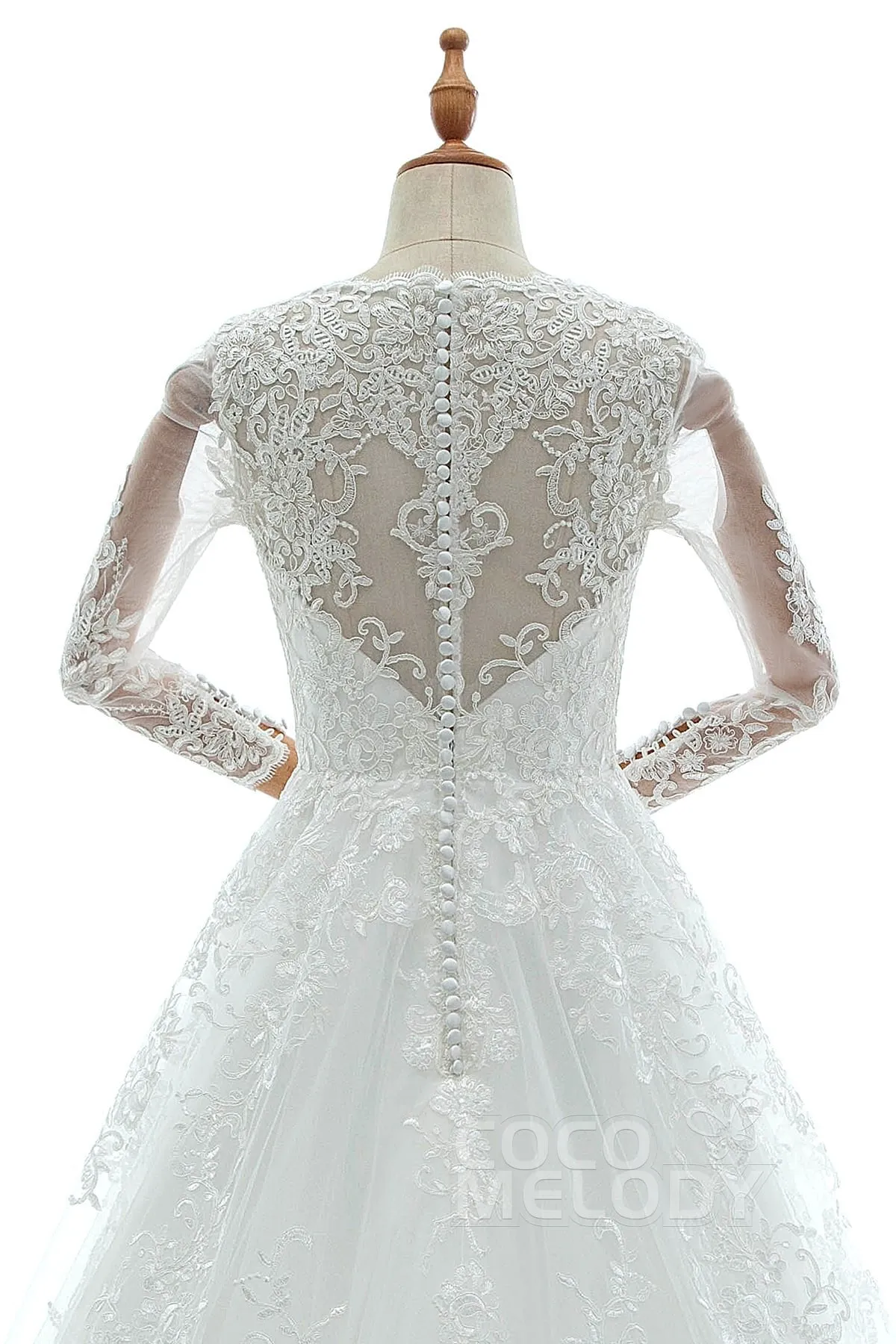 A-Line Court Train Tulle Lace and Satin Wedding Dress LD5731 sold by Cocomelody product image thumbnail 5