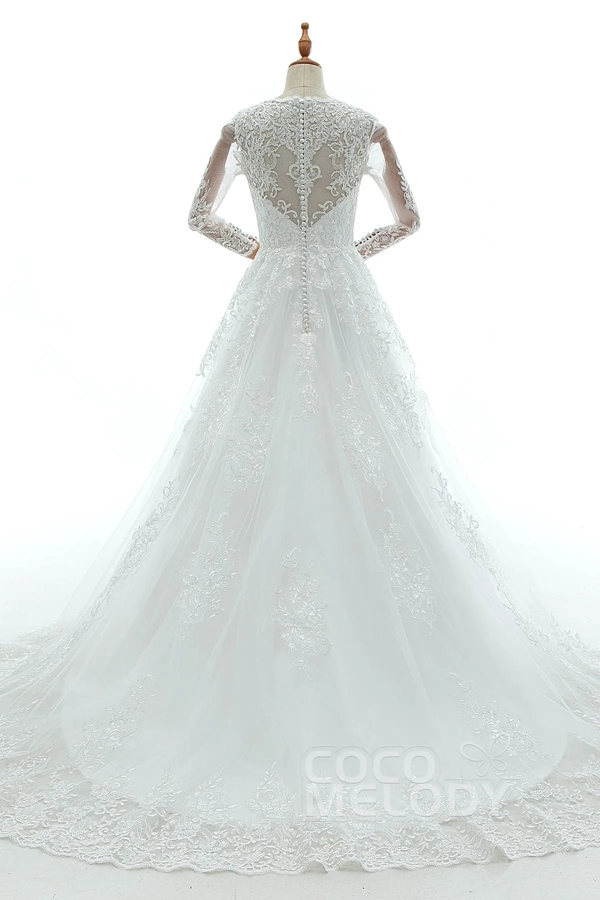 A-Line Court Train Tulle Lace and Satin Wedding Dress LD5731 sold by Cocomelody product image thumbnail 2