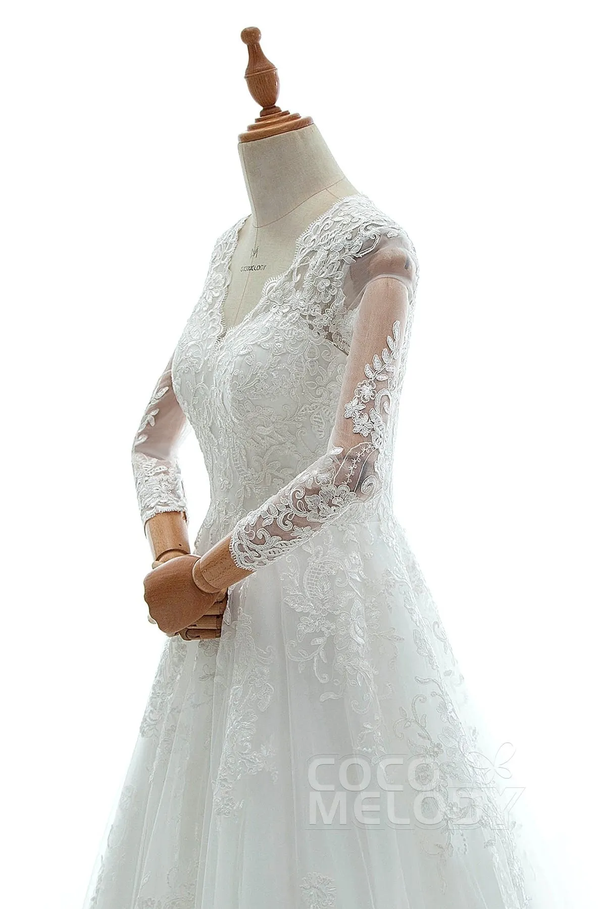 A-Line Court Train Tulle Lace and Satin Wedding Dress LD5731 sold by Cocomelody product image thumbnail 4