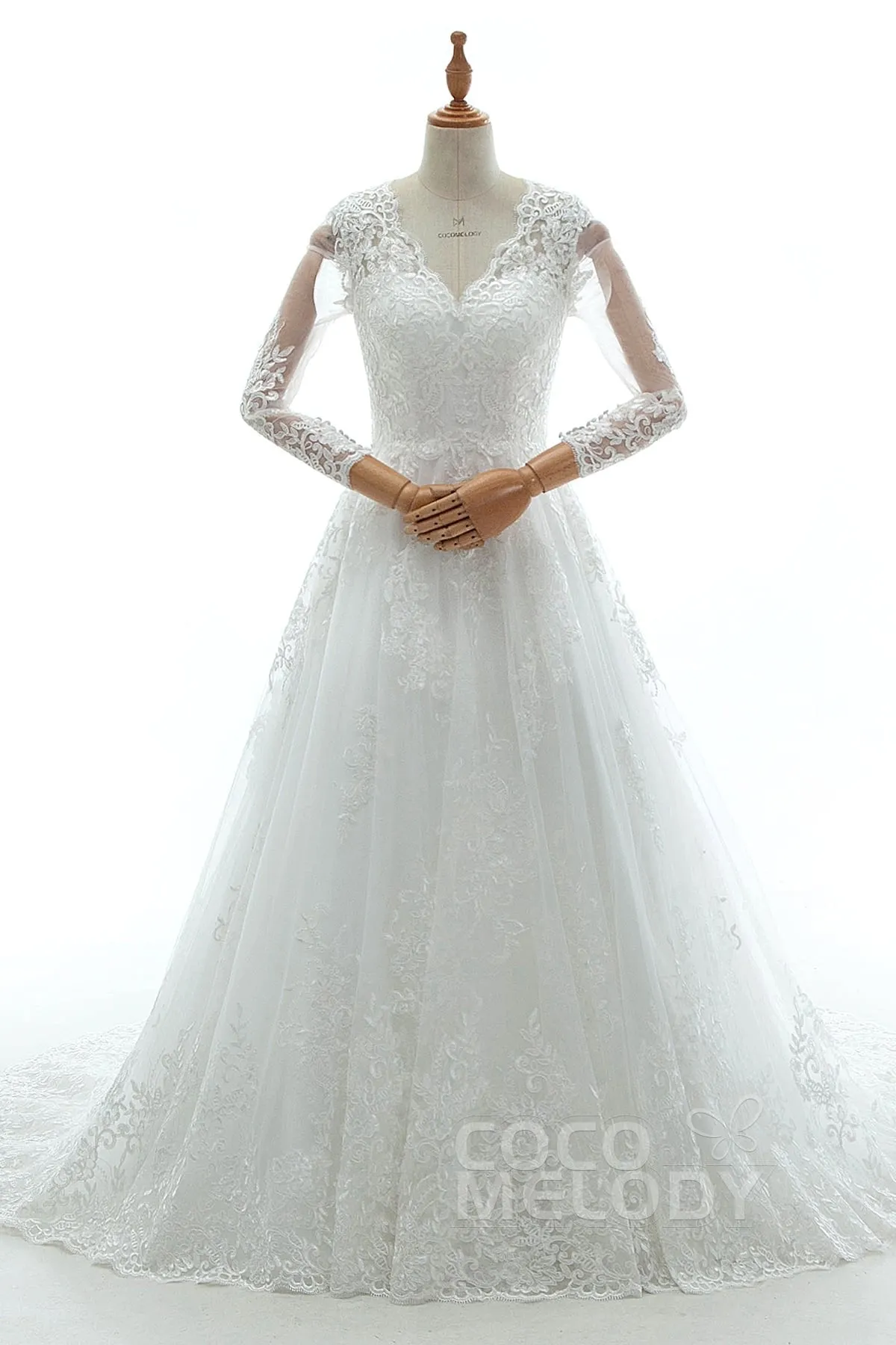 A-Line Court Train Tulle Lace and Satin Wedding Dress LD5731 sold by Cocomelody