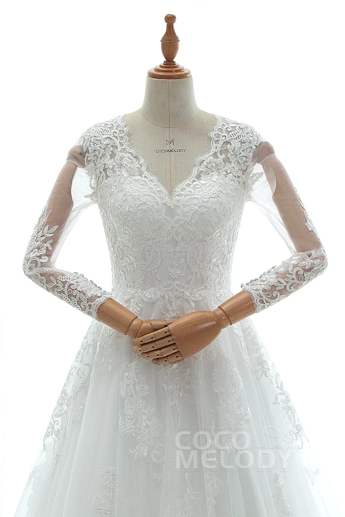 A-Line Court Train Tulle Lace and Satin Wedding Dress LD5731 sold by Cocomelody product image thumbnail 3
