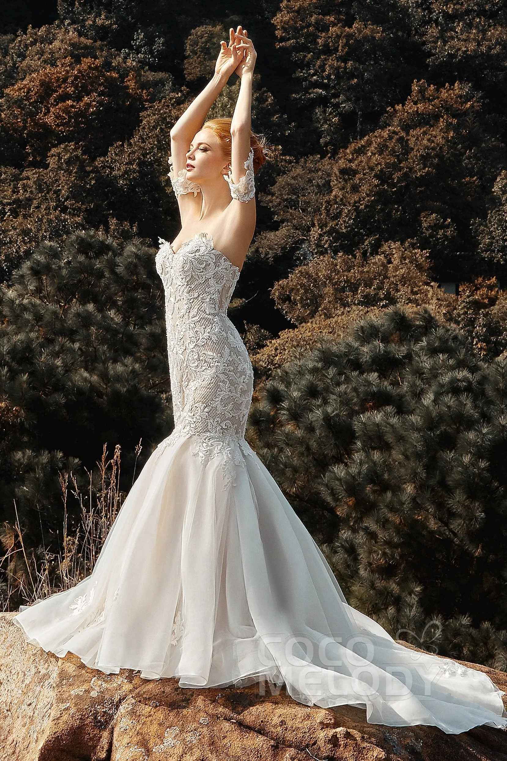 Trumpet-Mermaid Court Train Tulle Wedding Dress CW2121 sold by Cocomelody product image thumbnail 3