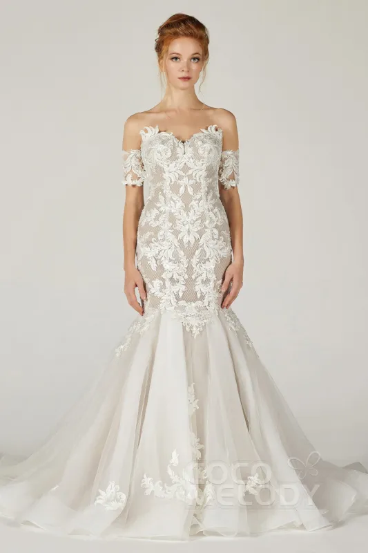 Trumpet-Mermaid Court Train Tulle Wedding Dress CW2121 sold by Cocomelody