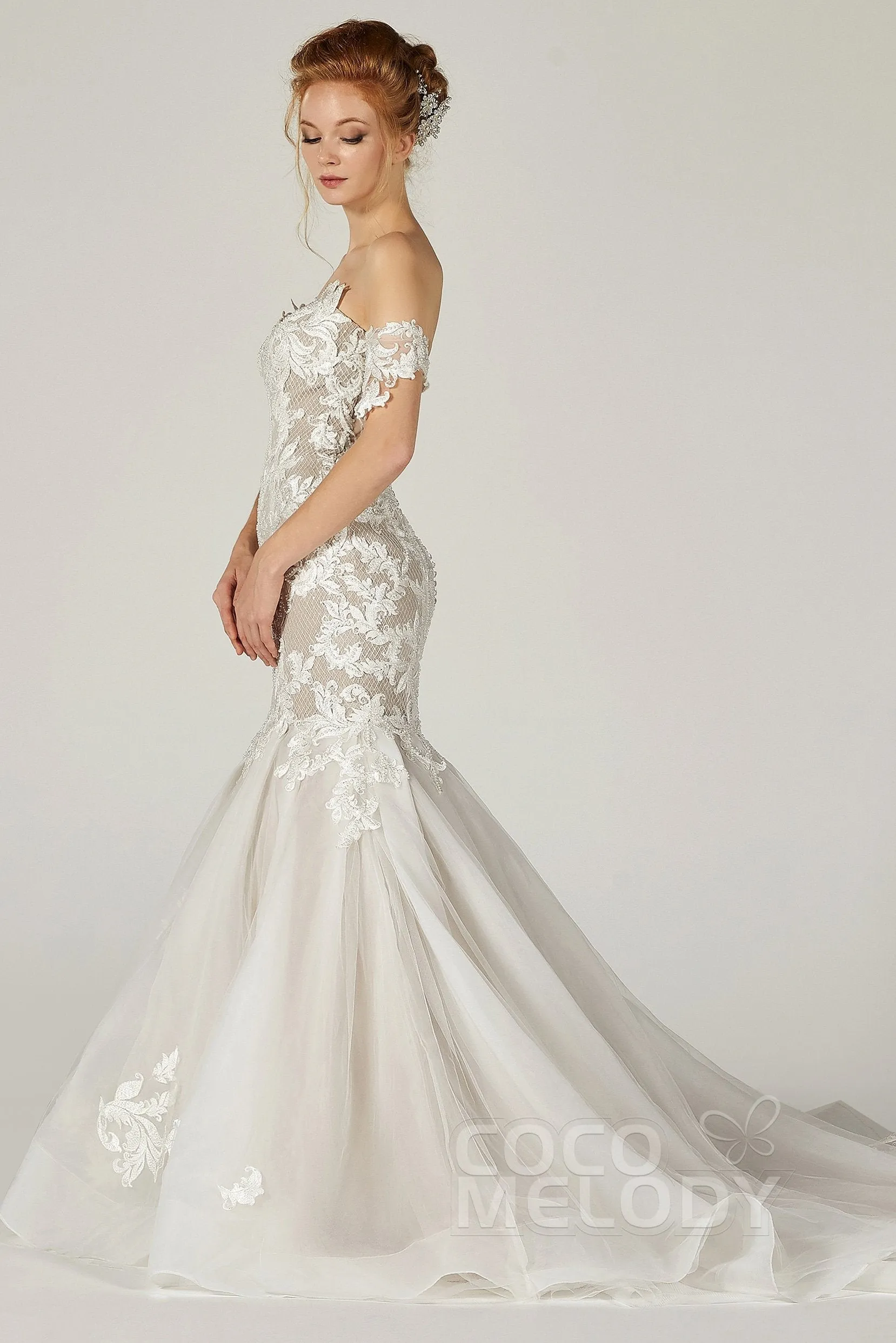 Trumpet-Mermaid Court Train Tulle Wedding Dress CW2121 sold by Cocomelody product image thumbnail 5