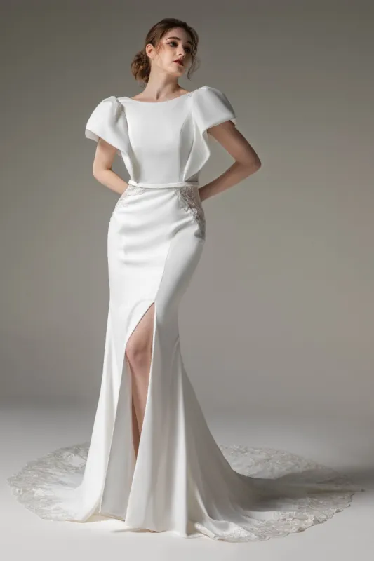 Trumpet-Mermaid Chapel Train Stretch Satin Wedding Dress CW2489 sold by Cocomelody