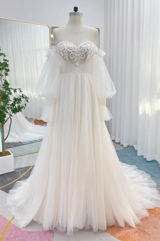 A-Line Court Train Lace Tulle Wedding Dress CW3237 sold by Cocomelody