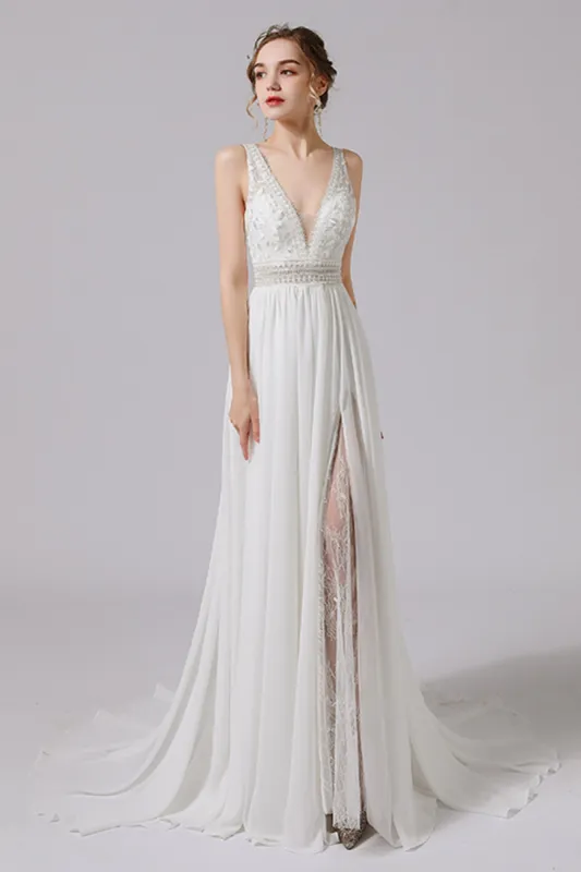 A-Line Sweep-Brush Train Lace Tulle Wedding Dress CW2705 sold by Cocomelody